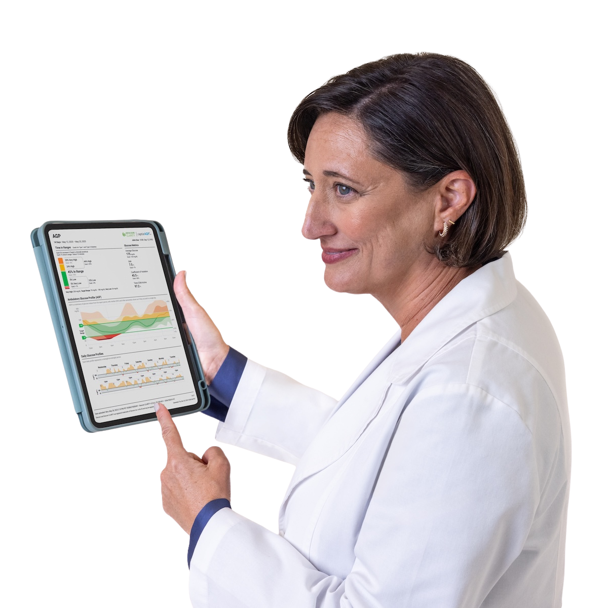 healthcare provider holding tablet showing chart